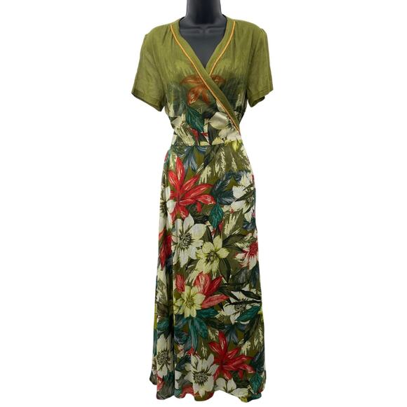 Soft Surroundings Green Boho Cottage Maxi Wrap Floral Dress Women's Size M - Picture 1 of 8